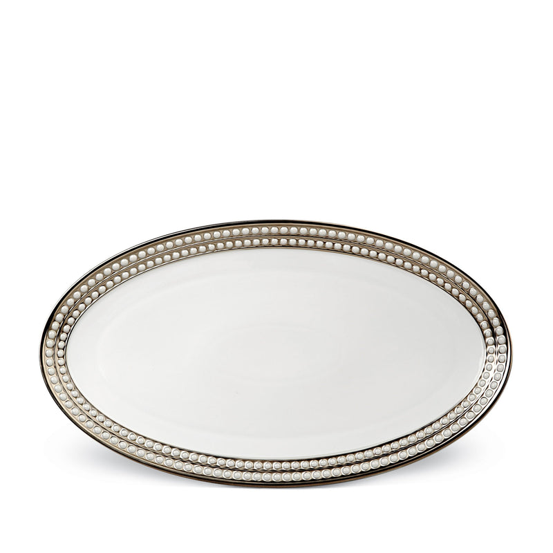 Large Perlée Oval Platter in Platinum - Timeless and Sophisticated Dinnerware Crafted from Limoges Porcelain and Infused with Detailed Craftsmanship
