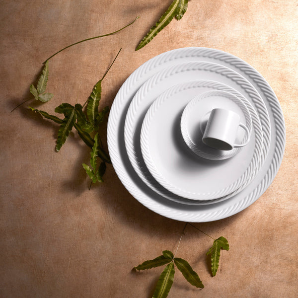 White Corde Tableware - Nod to Old-World Silk Cords - Sculptural and Timeless with Hand-Painted Porcelain - Classic Craftsmanship