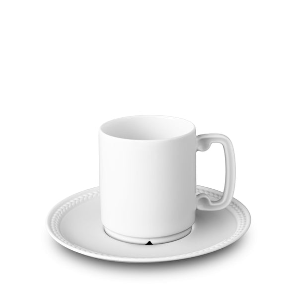 Soie Tressée Espresso Cup and Saucer in White - Classic Yet Modern Design Made of Limoges Porcelain