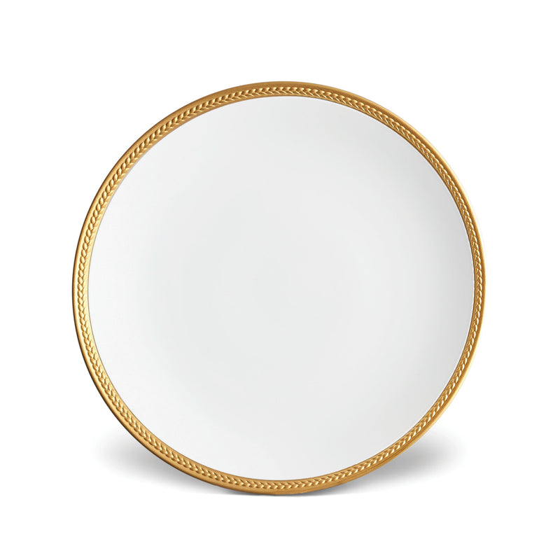 Soie Tressée Dinner Plate in Gold - Classic Yet Modern Design Made of Limoges Porcelain Creates a Contemporary Look on an Ancient Shape