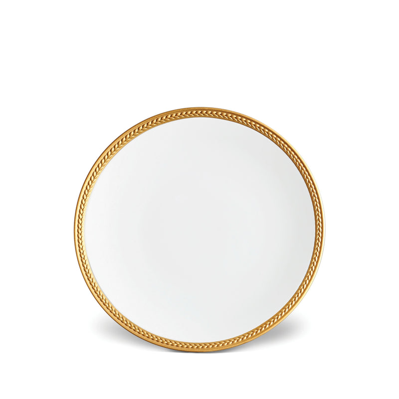 Soie Tressée Dessert Plate in Gold - Classic Yet Modern Design Made of Limoges Porcelain Creates a Contemporary Look on an Ancient Shape