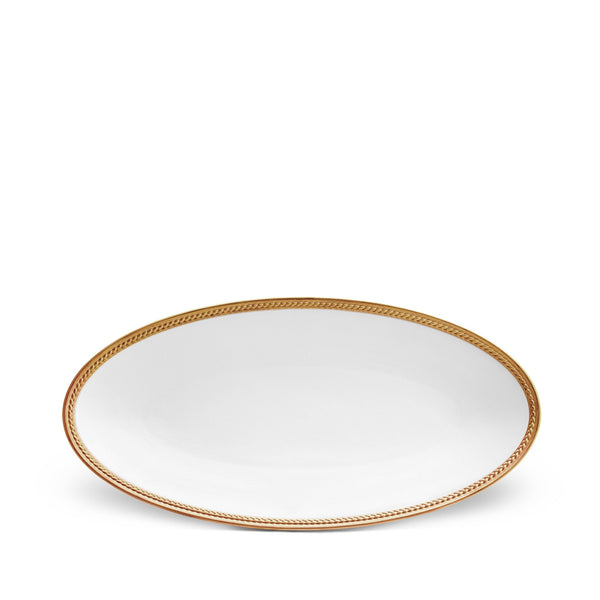 Small Soie Tressée Oval Platter in Gold - Classic Yet Modern Design Made of Limoges Porcelain