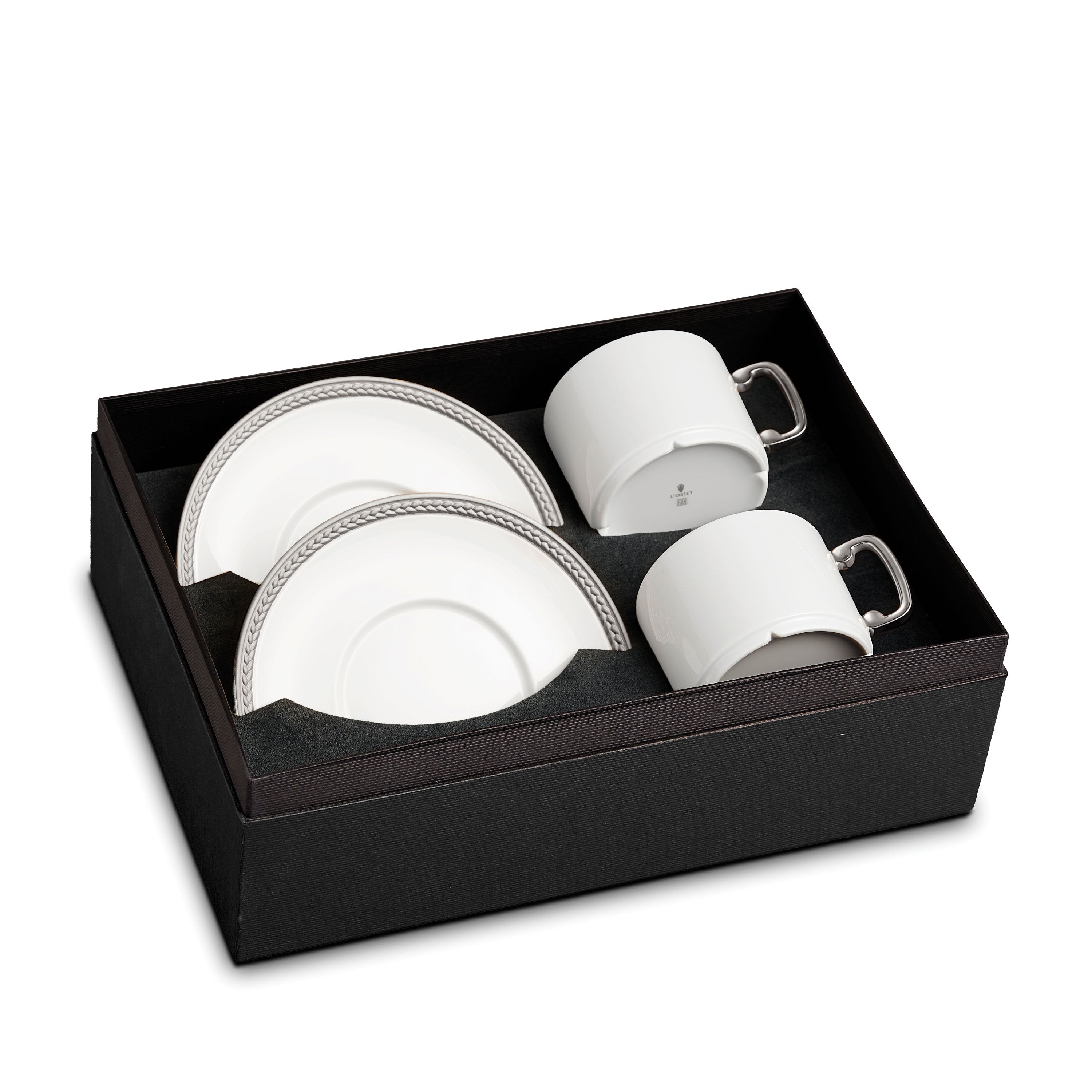 Soie Tressée Tea Cup + Saucer - Platinum - L'OBJET