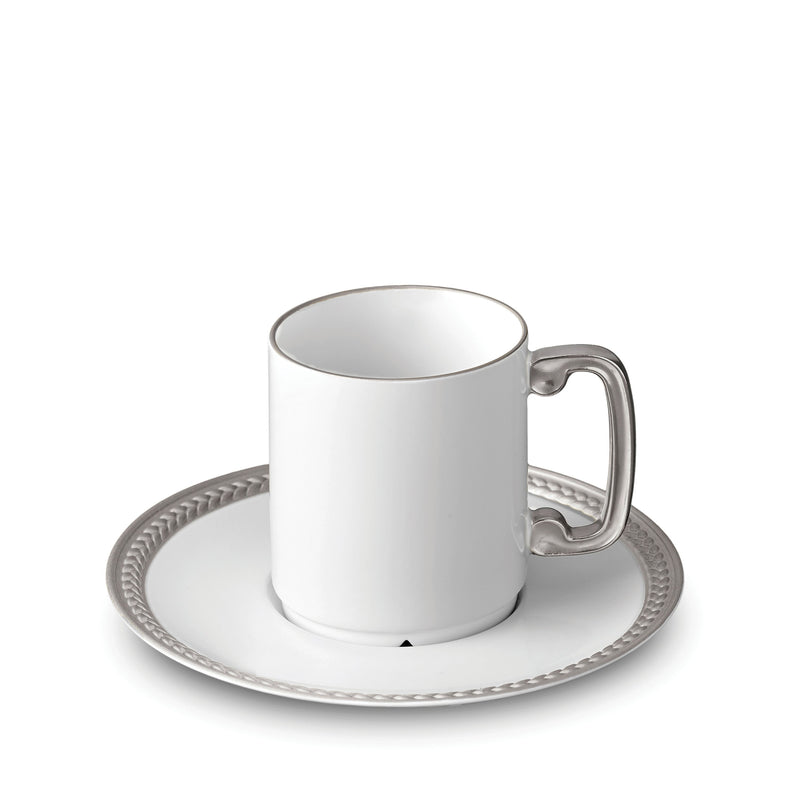 Soie Tressée Espresso Cup and Saucer in Platinum - Classic Yet Modern Design Made of Limoges Porcelain