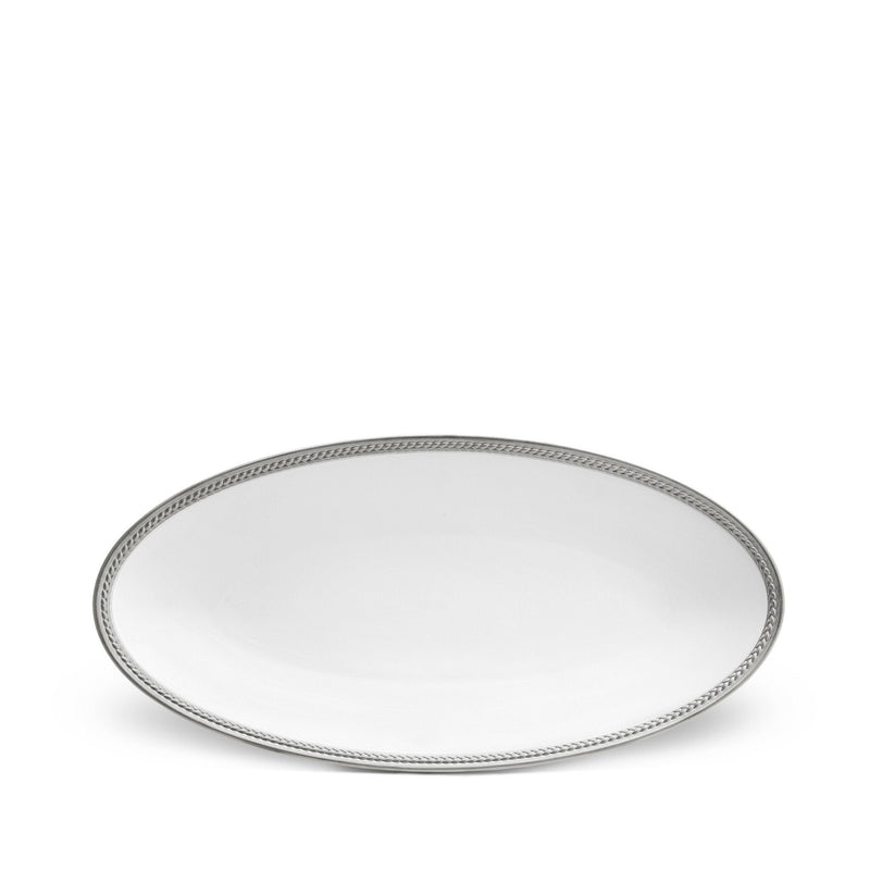 Small Soie Tressée Oval Platter in Platinum - Classic Yet Modern Design Made of Limoges Porcelain Creates a Contemporary Look on an Ancient Shape