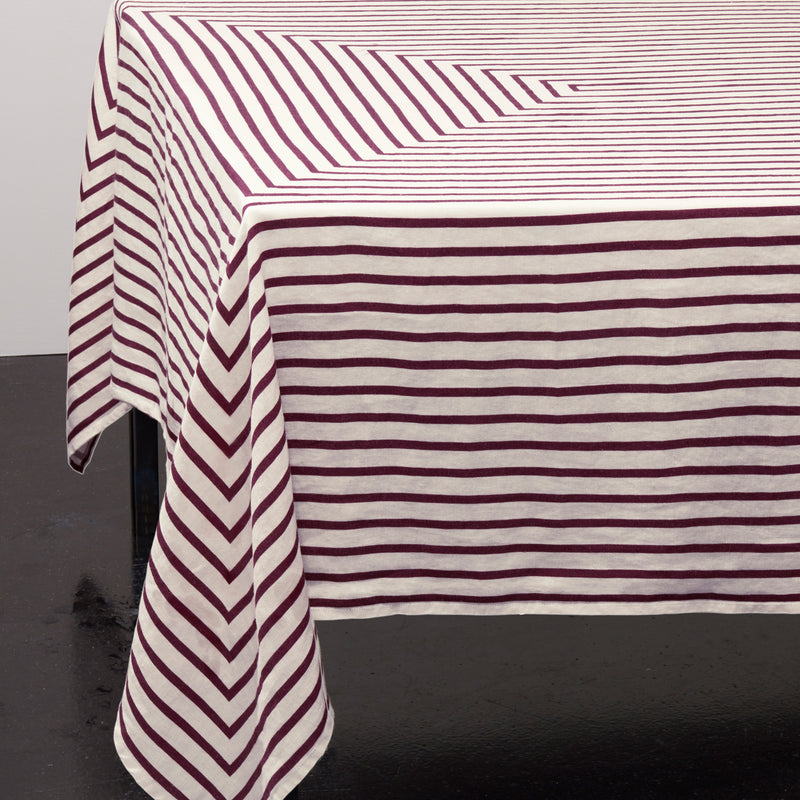 Linen Sateen Concorde Tablecloth - Wine + Ecru