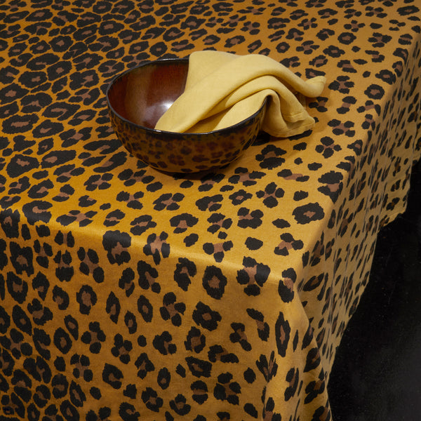 Linen Sateen Leopard Tablecloth - Natural