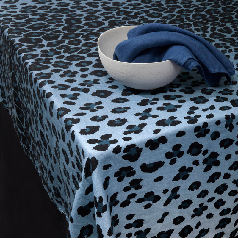 Linen Sateen Leopard Tablecloth - Blue